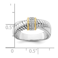 Sterling Silver RH-pl w/14k Accent Polished CZ Twisted Ring