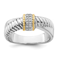 Sterling Silver RH-pl w/14k Accent Polished CZ Twisted Ring