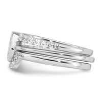 Sterling Silver Rhodium-plated Polished Teardrop CZ 3 Ring Set