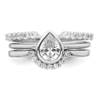 Sterling Silver Rhodium-plated Polished Teardrop CZ 3 Ring Set