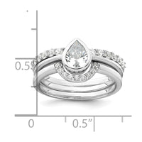 Sterling Silver Rhodium-plated Polished Teardrop CZ 3 Ring Set