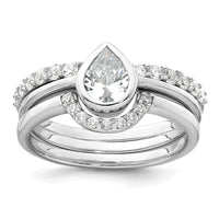 Sterling Silver Rhodium-plated Polished Teardrop CZ 3 Ring Set