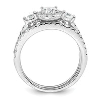 Sterling Silver RH-plated Polished CZ 3-Stone Halo Engagement Ring Set