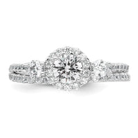 Sterling Silver RH-plated Polished CZ 3-Stone Halo Engagement Ring Set