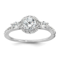 Sterling Silver RH-plated Polished CZ 3-Stone Halo Engagement Ring Set