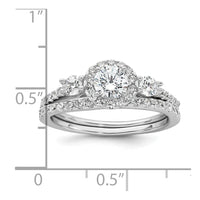 Sterling Silver RH-plated Polished CZ 3-Stone Halo Engagement Ring Set