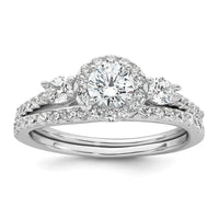 Sterling Silver RH-plated Polished CZ 3-Stone Halo Engagement Ring Set