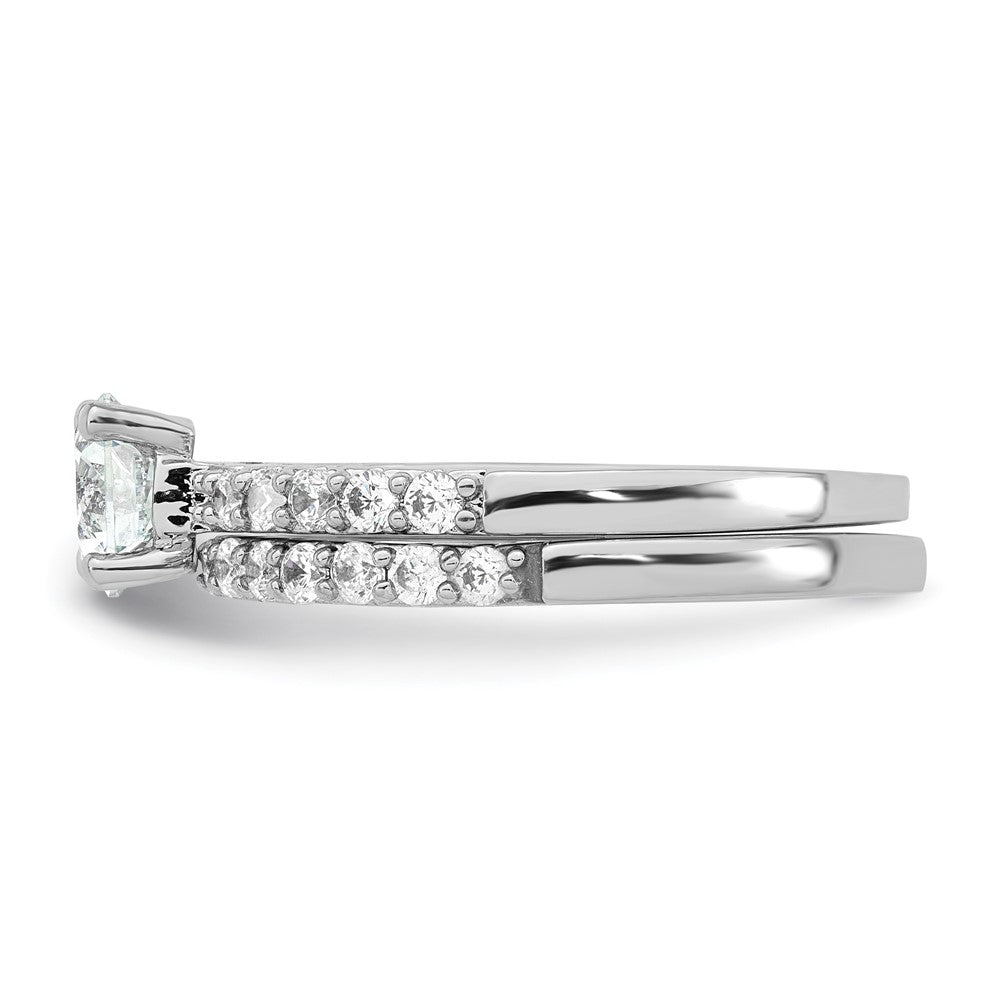 Sterling Silver Rhodium-plated Polished CZ Engagement Ring Set