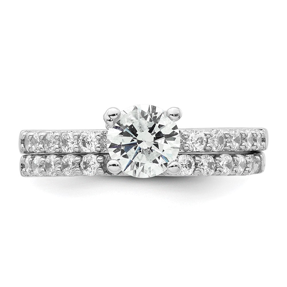 Sterling Silver Rhodium-plated Polished CZ Engagement Ring Set