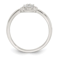 Sterling Silver Polished and Grooved CZ Flower Ring