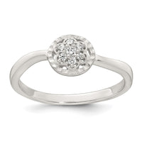 Sterling Silver Polished and Grooved CZ Flower Ring