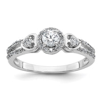 Sterling Silver RH-plated Polished CZ Halo Heart Ring
