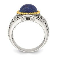 SS Polished Antiqued Gold-plated Lapis Weave Pattern Ring