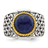 SS Polished Antiqued Gold-plated Lapis Weave Pattern Ring