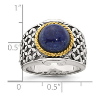 SS Polished Antiqued Gold-plated Lapis Weave Pattern Ring