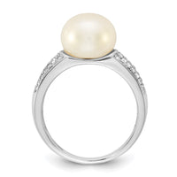 Sterling Silver Rh-plated 9-10mm Button FWC Pearl and CZ Ring