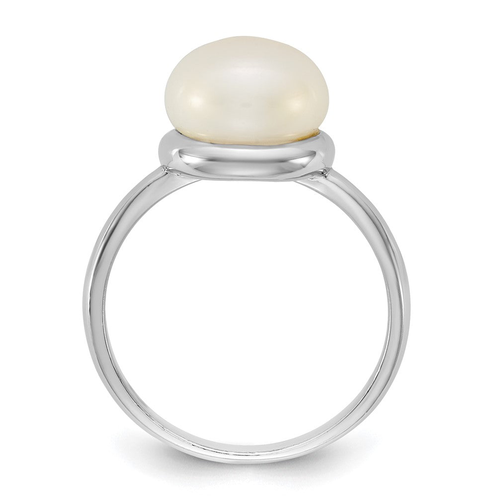 Sterling Silver Rhodium-plated 10-11mm Button FWC Pearl Ring