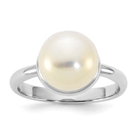 Sterling Silver Rhodium-plated 10-11mm Button FWC Pearl Ring