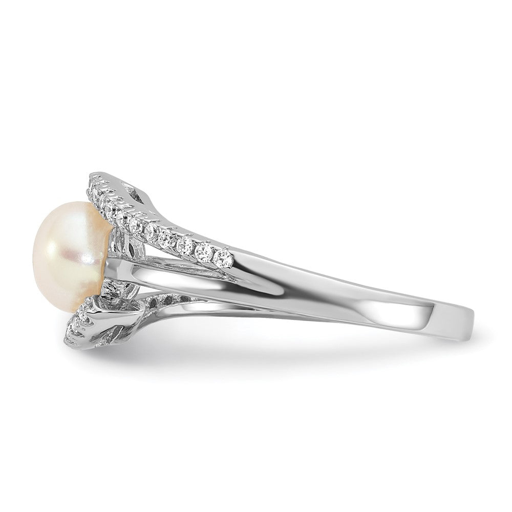 Sterling Silver Rhodium-plated CZ Freshwater Cultured Pearl Ring