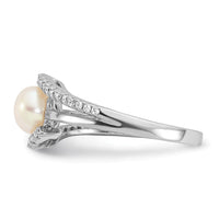 Sterling Silver Rhodium-plated CZ Freshwater Cultured Pearl Ring