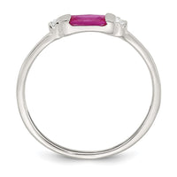 Sterling Silver Polished Red and White Rectangular CZ Ring