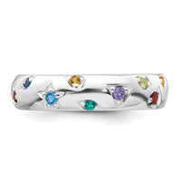 Sterling Silver RH-plated Polished 5.0mm Multicolor CZ Shapes Ring