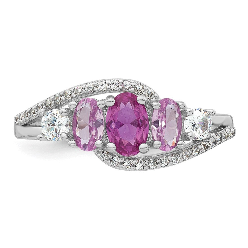 Sterling Silver RH-plated Polished CZ 5 Stone Ring