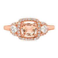 Sterling Silver Rose-plated Polished Fancy Glass and CZ Ring
