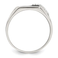 Sterling Silver Polished Black Enamel CZ Men's Signet Ring