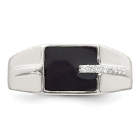 Sterling Silver Polished Black Enamel CZ Men's Signet Ring
