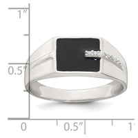 Sterling Silver Polished Black Enamel CZ Men's Signet Ring