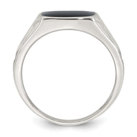 Sterling Silver Polished and Textured Black Enamel Men's Signet Ring