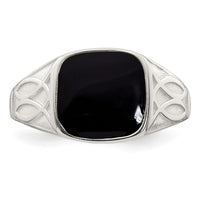 Sterling Silver Polished and Textured Black Enamel Men's Signet Ring