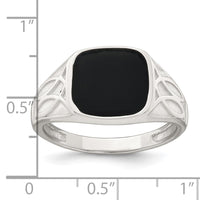 Sterling Silver Polished and Textured Black Enamel Men's Signet Ring