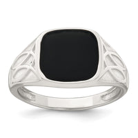 Sterling Silver Polished and Textured Black Enamel Men's Signet Ring
