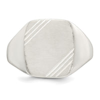 Sterling Silver Polished Brushed and Grooved Men's Signet Ring