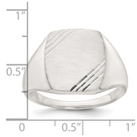 Sterling Silver Polished Brushed and Grooved Men's Signet Ring