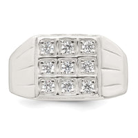 Sterling Silver Polished and Grooved CZ Square Men's Ring