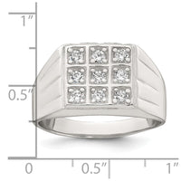 Sterling Silver Polished and Grooved CZ Square Men's Ring