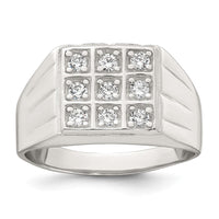 Sterling Silver Polished and Grooved CZ Square Men's Ring