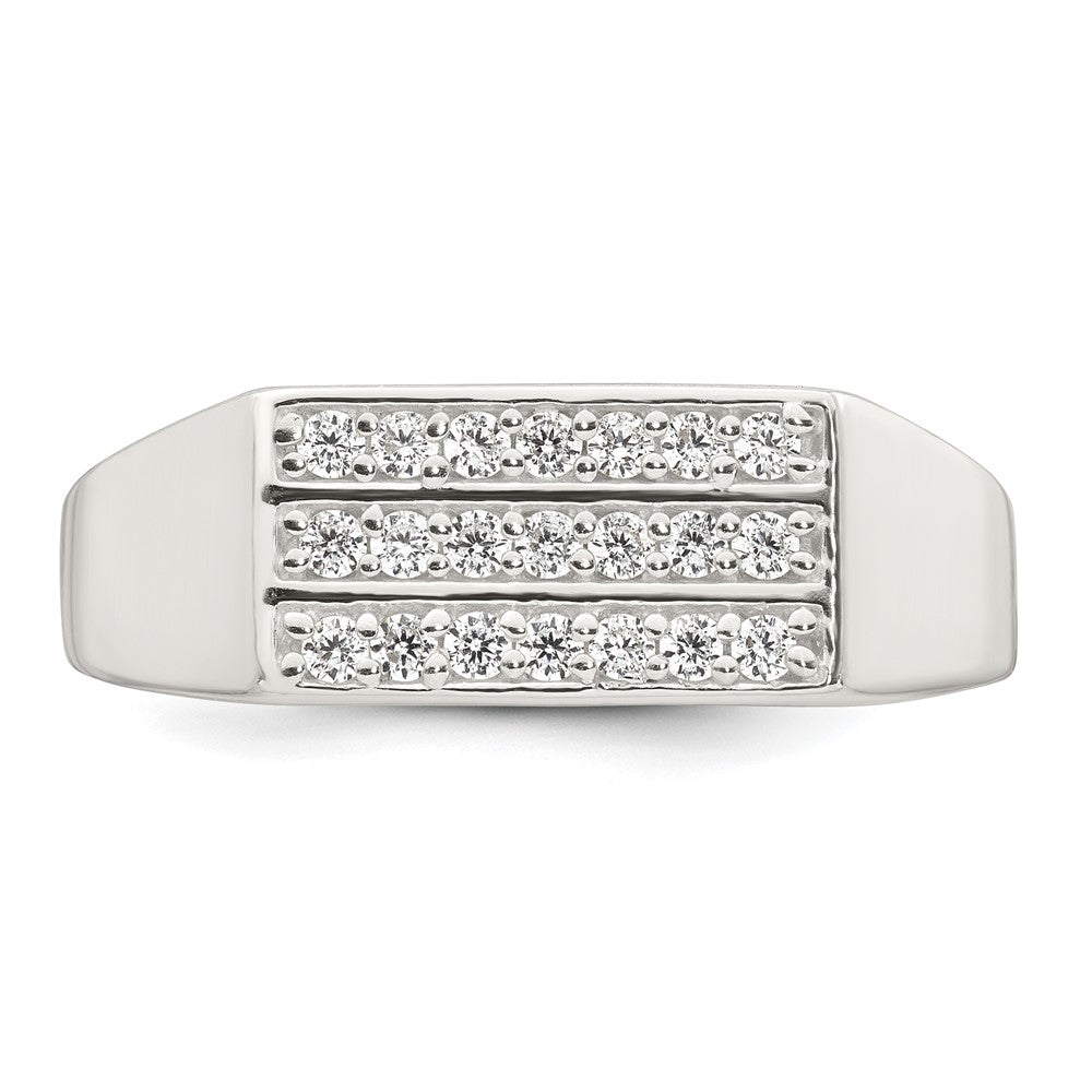 Sterling Silver Polished CZ Rectangular Men's Signet Ring