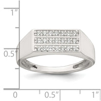Sterling Silver Polished CZ Rectangular Men's Signet Ring