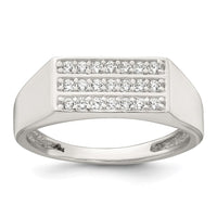 Sterling Silver Polished CZ Rectangular Men's Signet Ring