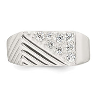 Sterling Silver Polished and Grooved CZ Men's Ring