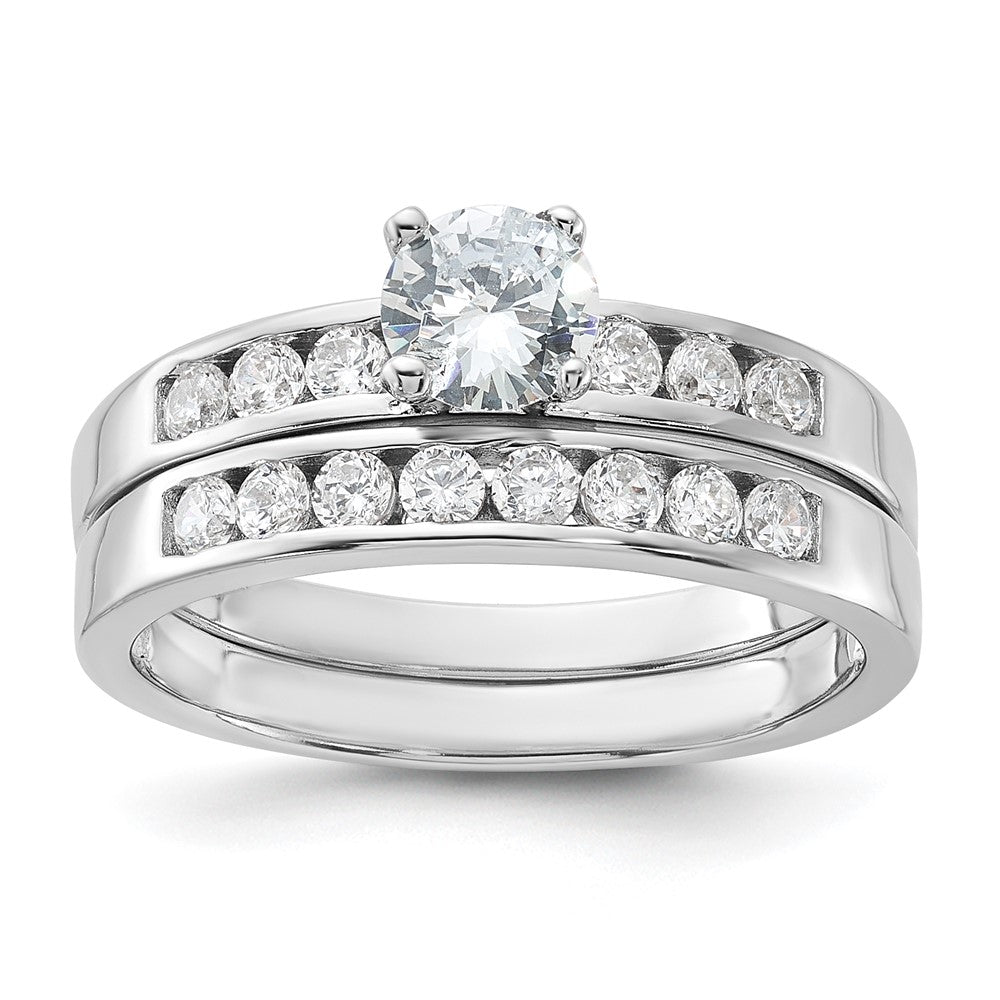 Sterling Silver Rhodium-plated CZ Ring Set