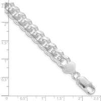 Sterling Silver Rhodium-plated 8.5mm Domed w/ Side D/C Curb Chain