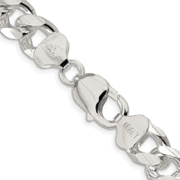 Sterling Silver Rhodium-plated 10.5mm Domed w/ Side D/C Curb Chain