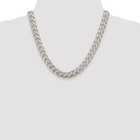 Sterling Silver Rhodium-plated 10.5mm Domed w/ Side D/C Curb Chain