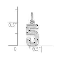 Sterling Silver Rhodium-plated Diamond-cut #5 Charm