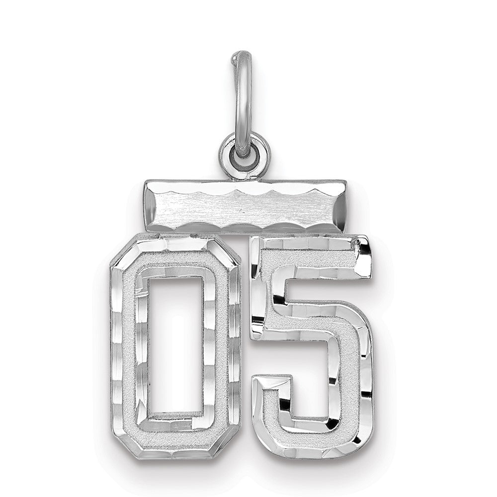 Sterling Silver Rhodium-plated Small Diamond-cut #05 Charm